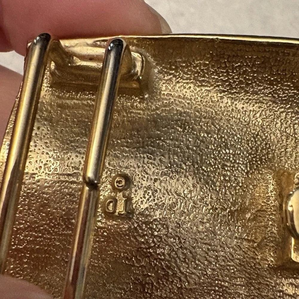 VTG 70s Gold Tone Abstract Wave Belt Buckle Textured Sculptural Retro Glam Disco